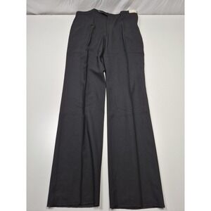 Vintage Dress Pants Mens 38x34 Black Wool Flat Front Straight Flannel Unhemmed